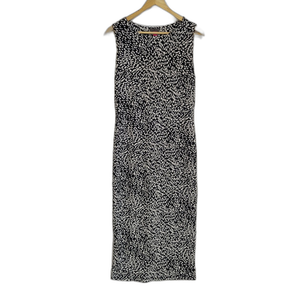 Vince Camuto Sleeveless Black & White Patterned Midi Sheath Dress Size S